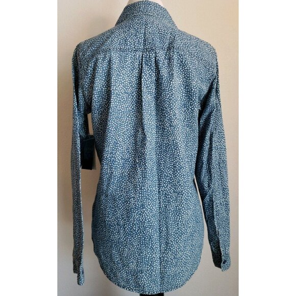 Guess 1981 Denim Top Womens XS Blue Polka Dot Shirt 100% Cotton Chambray Long - Picture 4 of 12